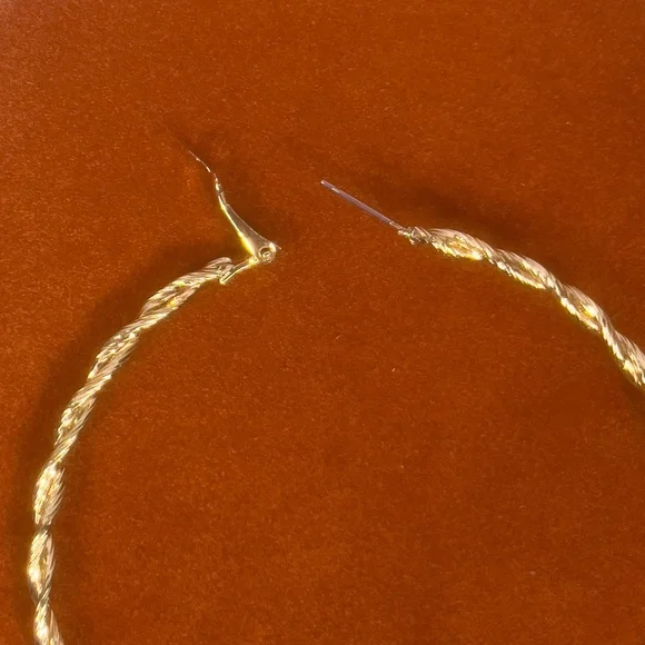 GOLD TONED TEXTURED 3" HOOP EARRINGS - Picture 2 of 3